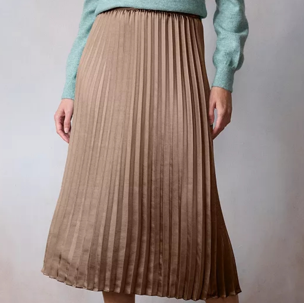 LC Lauren Conrad Chocolate Pleated Pull-On Midi Skirt XS